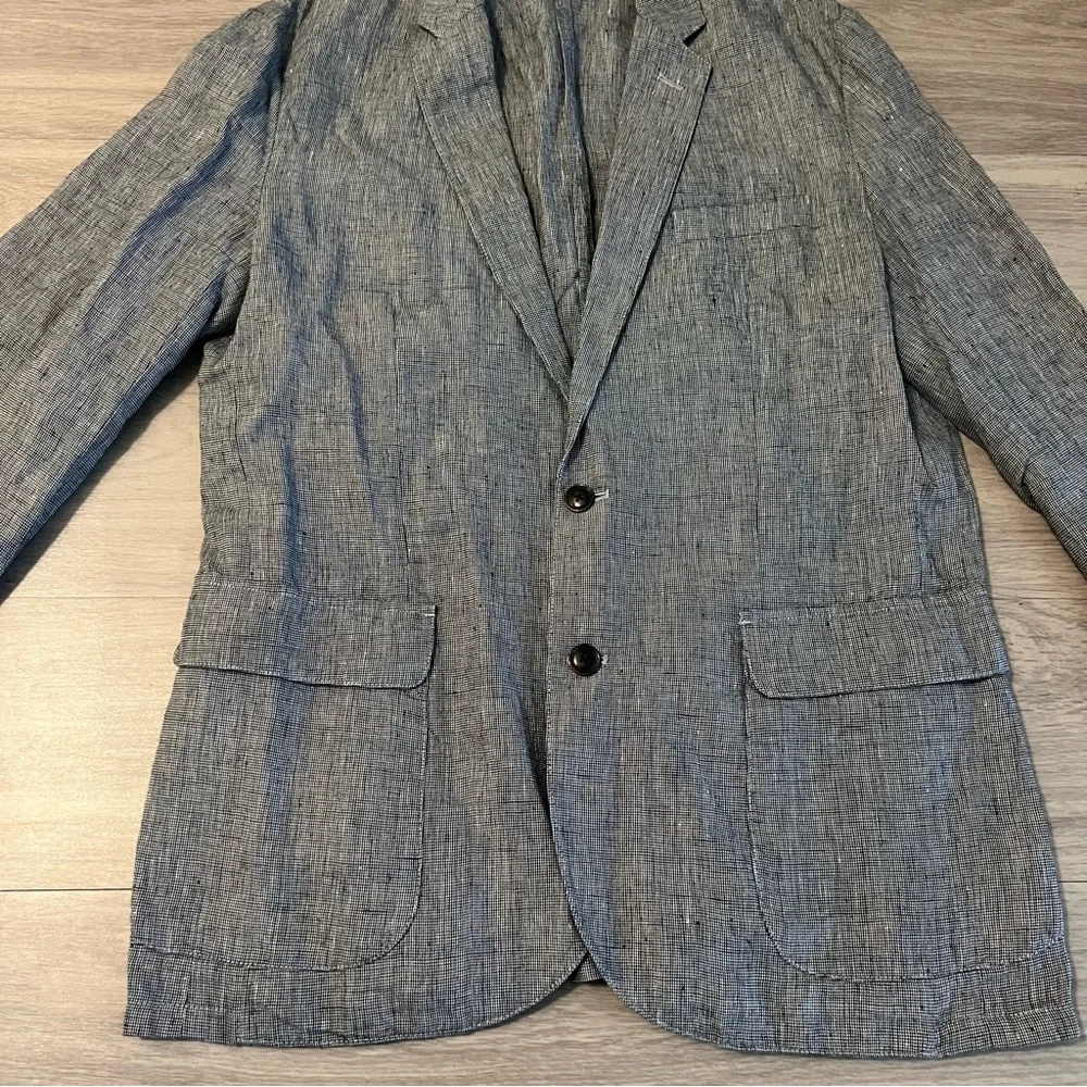 J. Crew, 42R, 100% linen, Charcoal / Gray / Black Gingham, Blazer‎